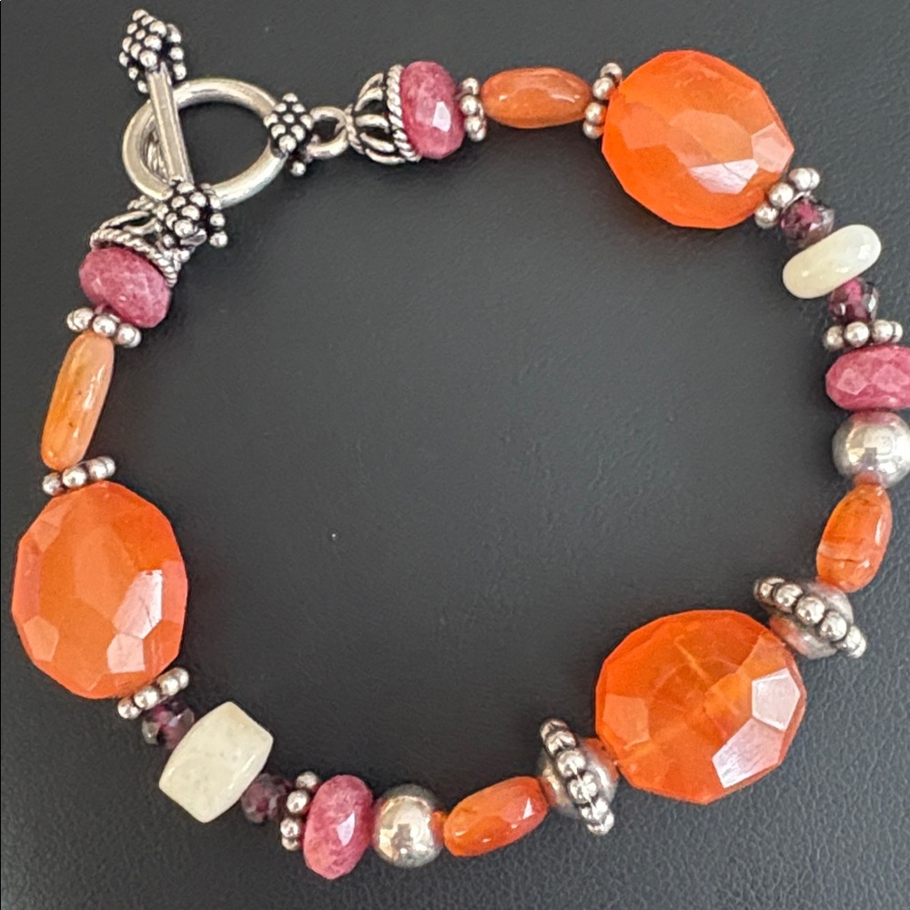Semi precious gemstone sterling silver bracelet jadeite Aventurine beaded